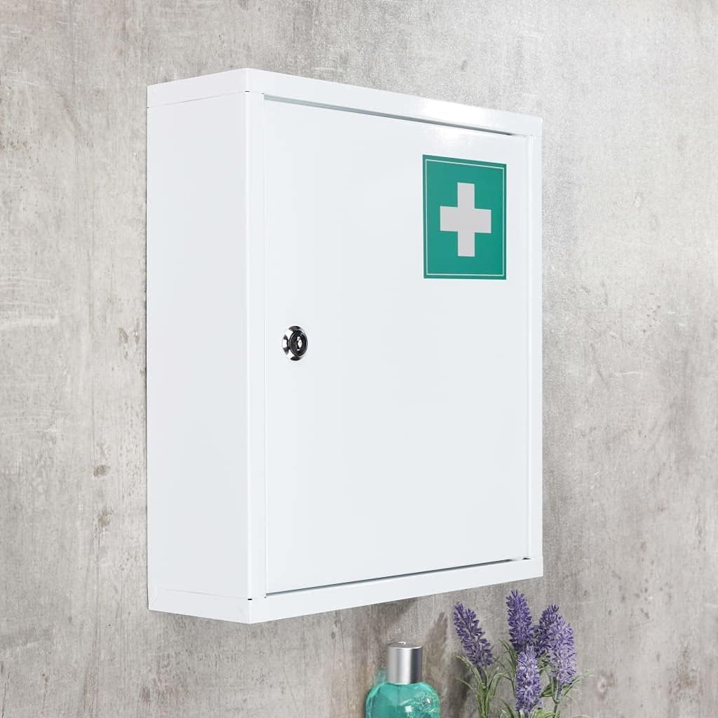 Bambelaa! Armoire à pharmacie suspendue - Grande armoire à médicaments - Blanc - Environ 31,5 x 10 x 36 cm