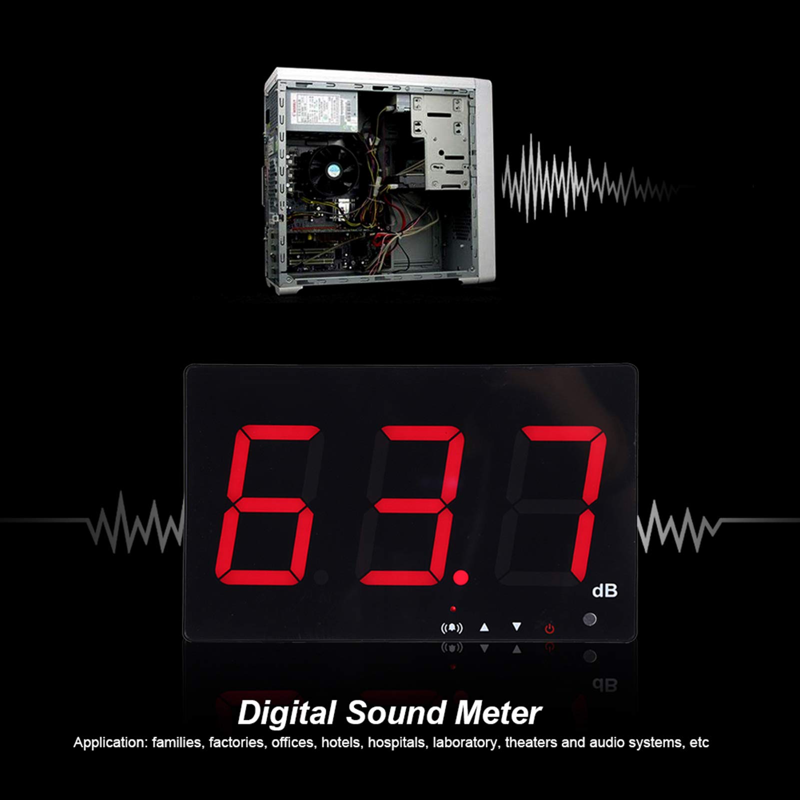 Digital Sound Meter, USB 30-130dB Wall Hanging Decibel Meter with 9.6 inch LCD, Alarm Function, Data Storage, for Home Studio Factory Classroom