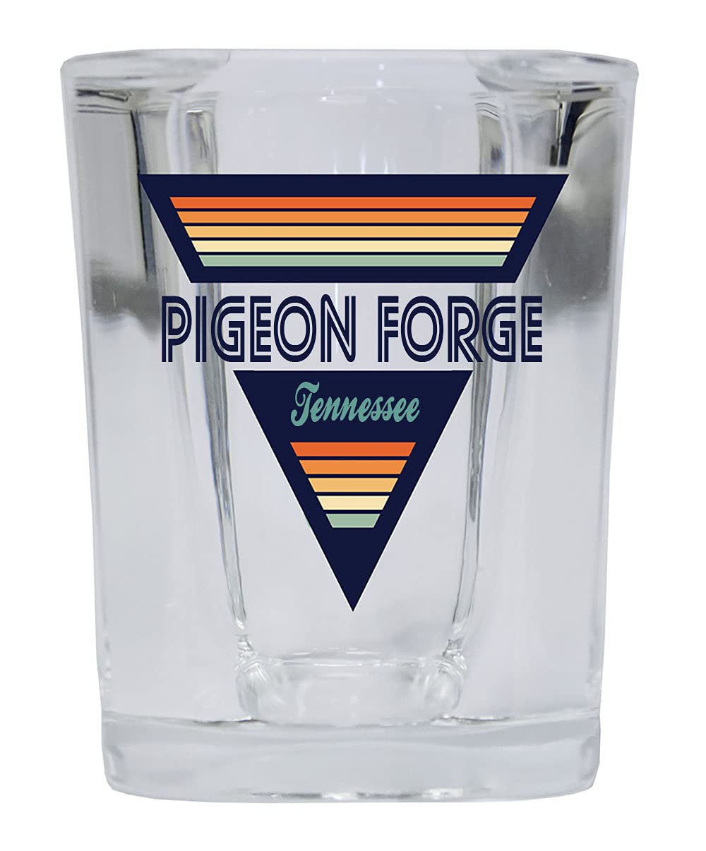 R and R ImportsPigeon Forge Tennessee 2 Ounce Square Base Liquor Shot Glass Retro Design