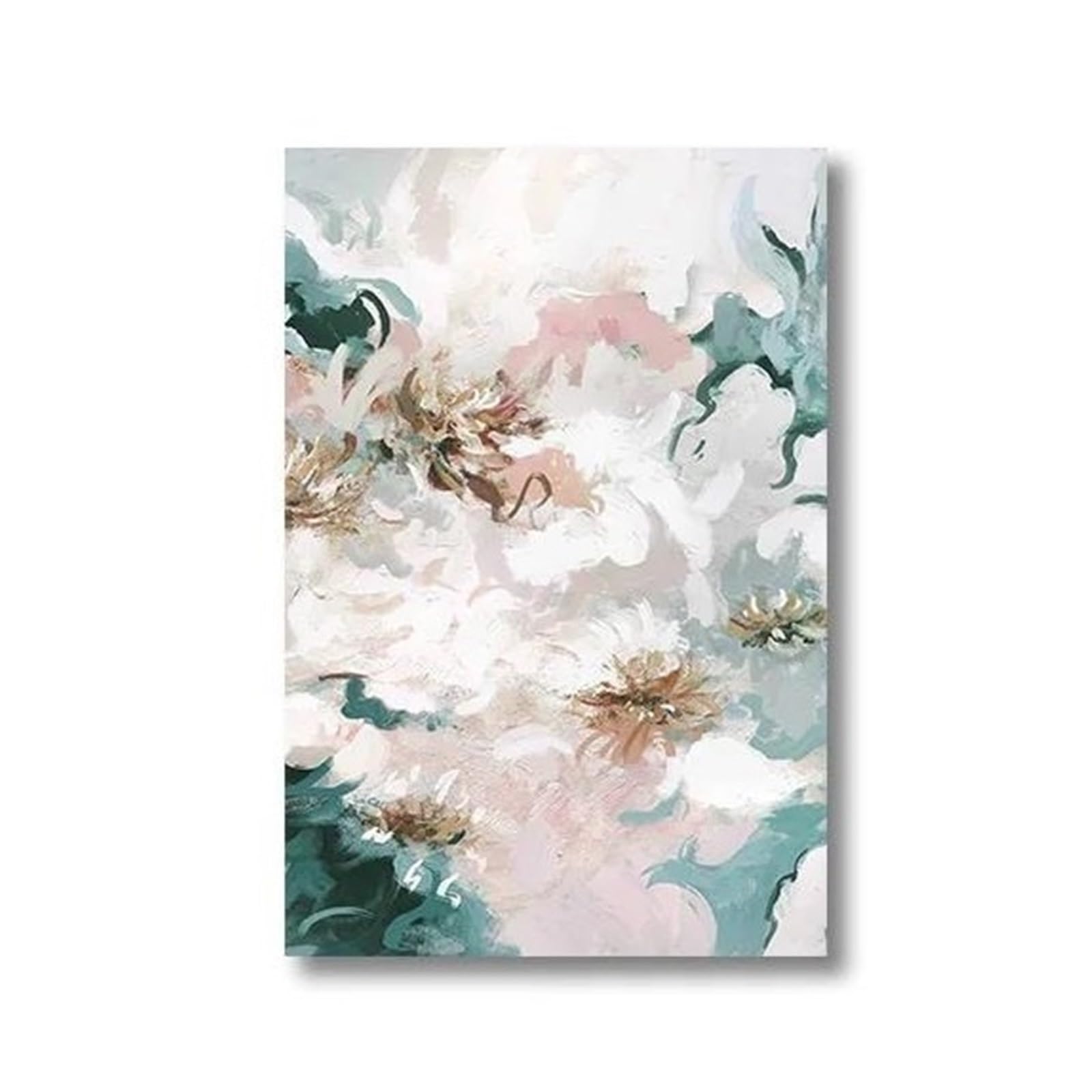 Affiche abstraite fleurs vertes roses peinture sur toile décoration murale salon