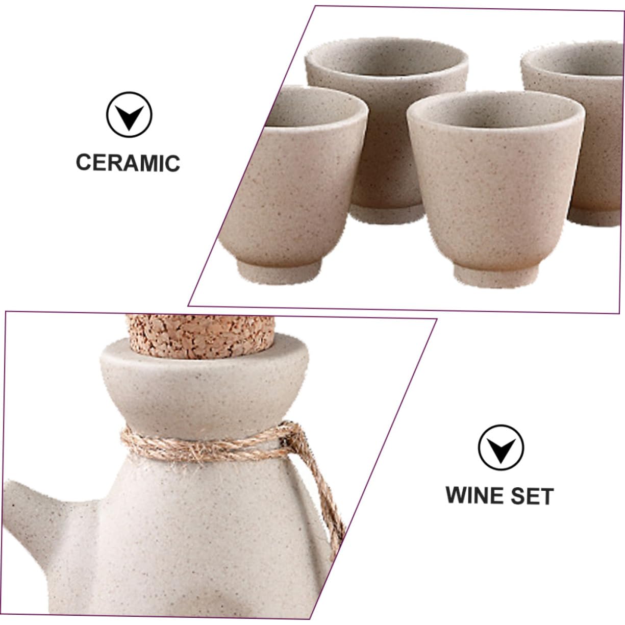 Service à Saké Japonerie 1 Bouteille 300ml 4 Coupes en Céramique Beige
