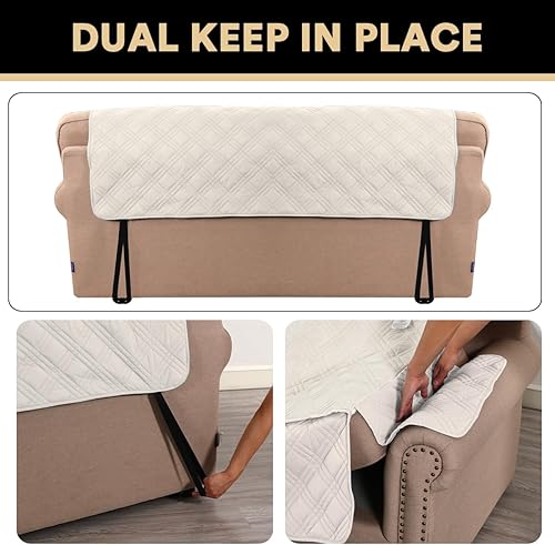 Miniatura 5 de PrinceDeco Fundas 100% impermeables para sofá de 2 cojines, impermeable y lavable, con bolsillo lateral, protector de muebles con correas elásticas