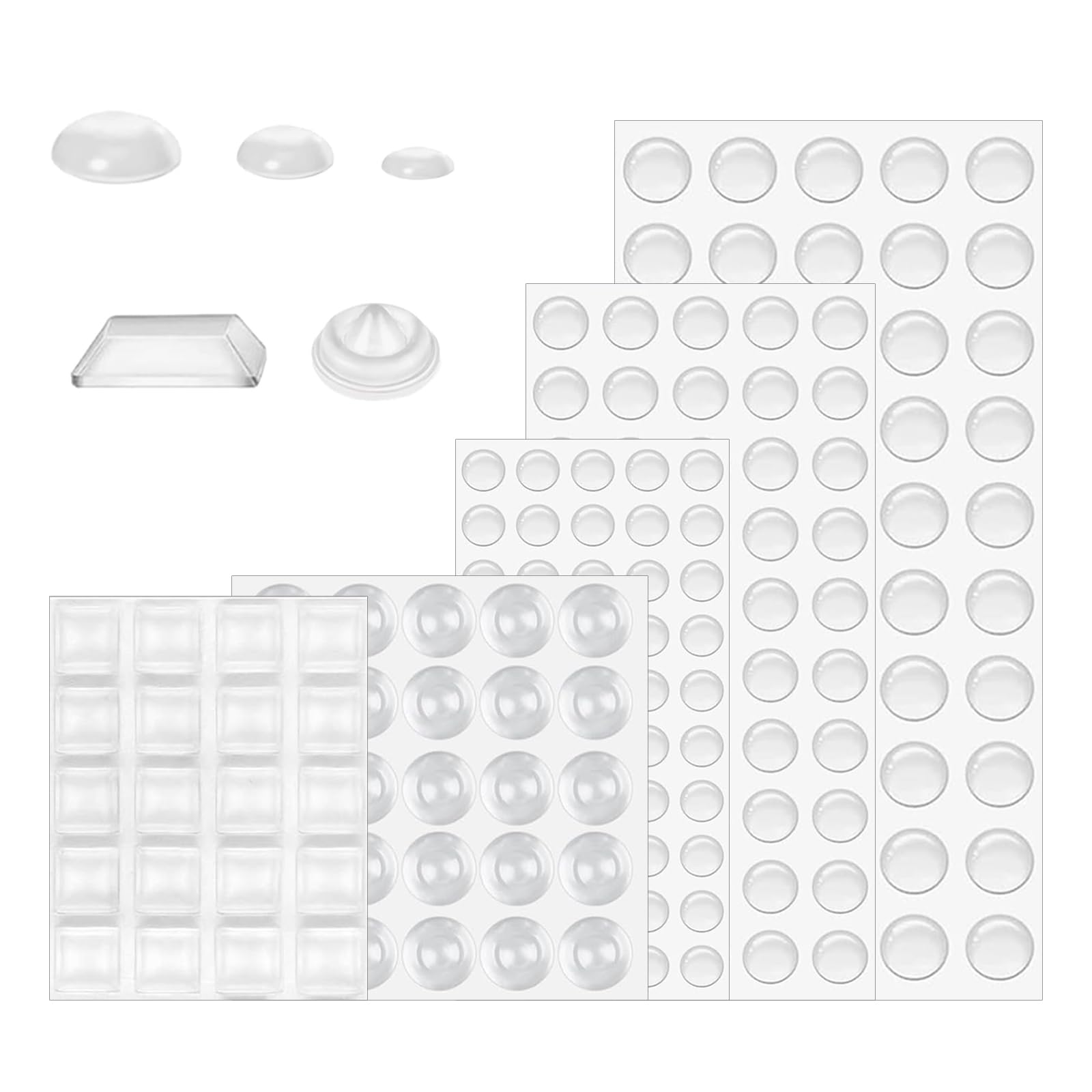 Eirian 195 Pieces Transparent Silicone Bumper Pads Self Adhesive Noise Dampening Furniture Pads For Drawers,Cabinets,Glass,And More Non Slip Door Buffer Pads In 5 Sizes (Hemisphere,Trapezoid,Conical)