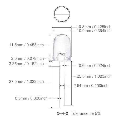 Miniatura 3 de CHANZON 50 unids 0.394 in blanco LED diodo luces (transparente redondo transparente DC 3V 20mA) iluminación brillante lámparas electrónica