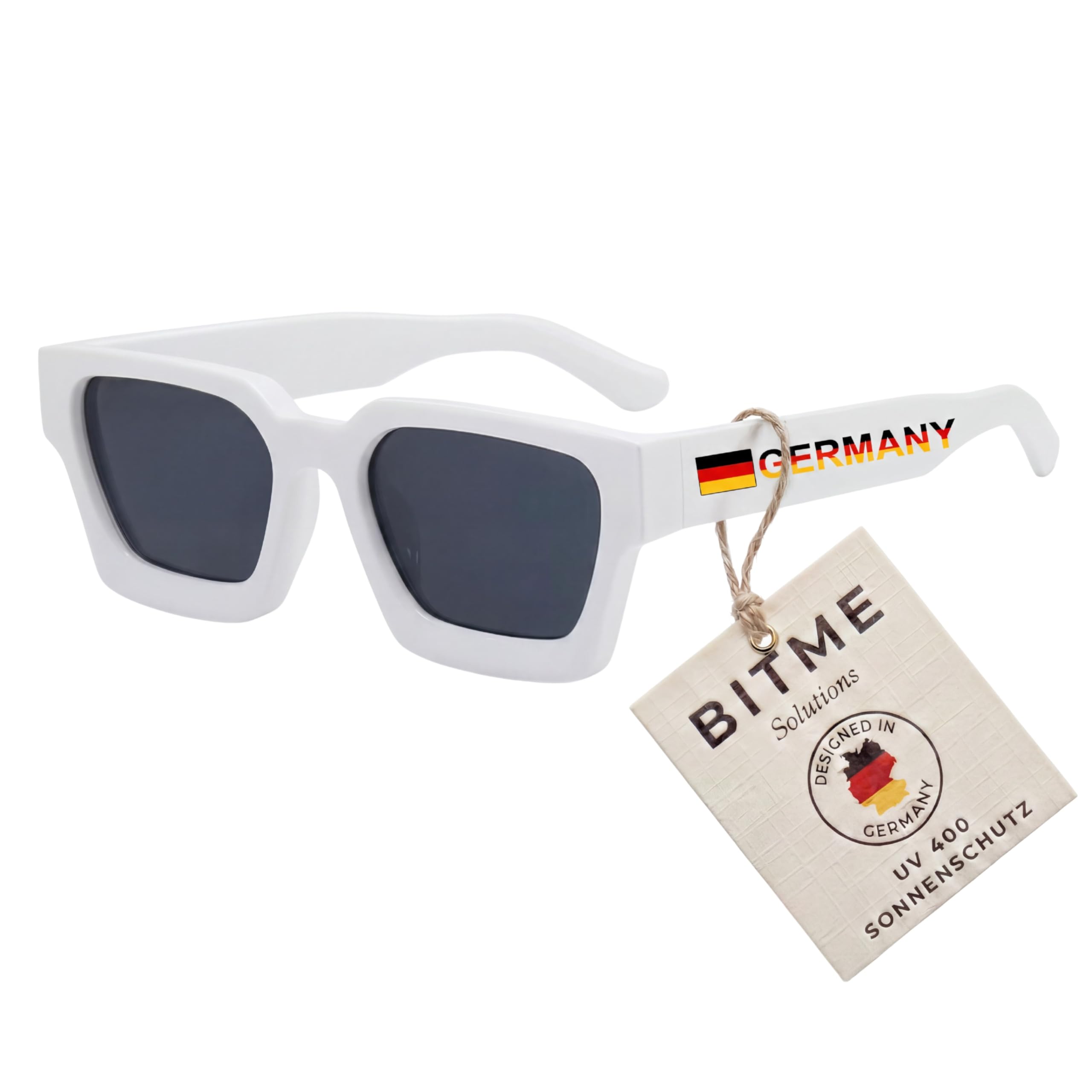 BitME Solutions Retro Sonnenbrille Herren & Damen – Vintage Sonnenbrille mit UV400 Schutz – Eckige Unisex Sonnenbrille im 90er Jahre Style inkl. Etui Schwarz