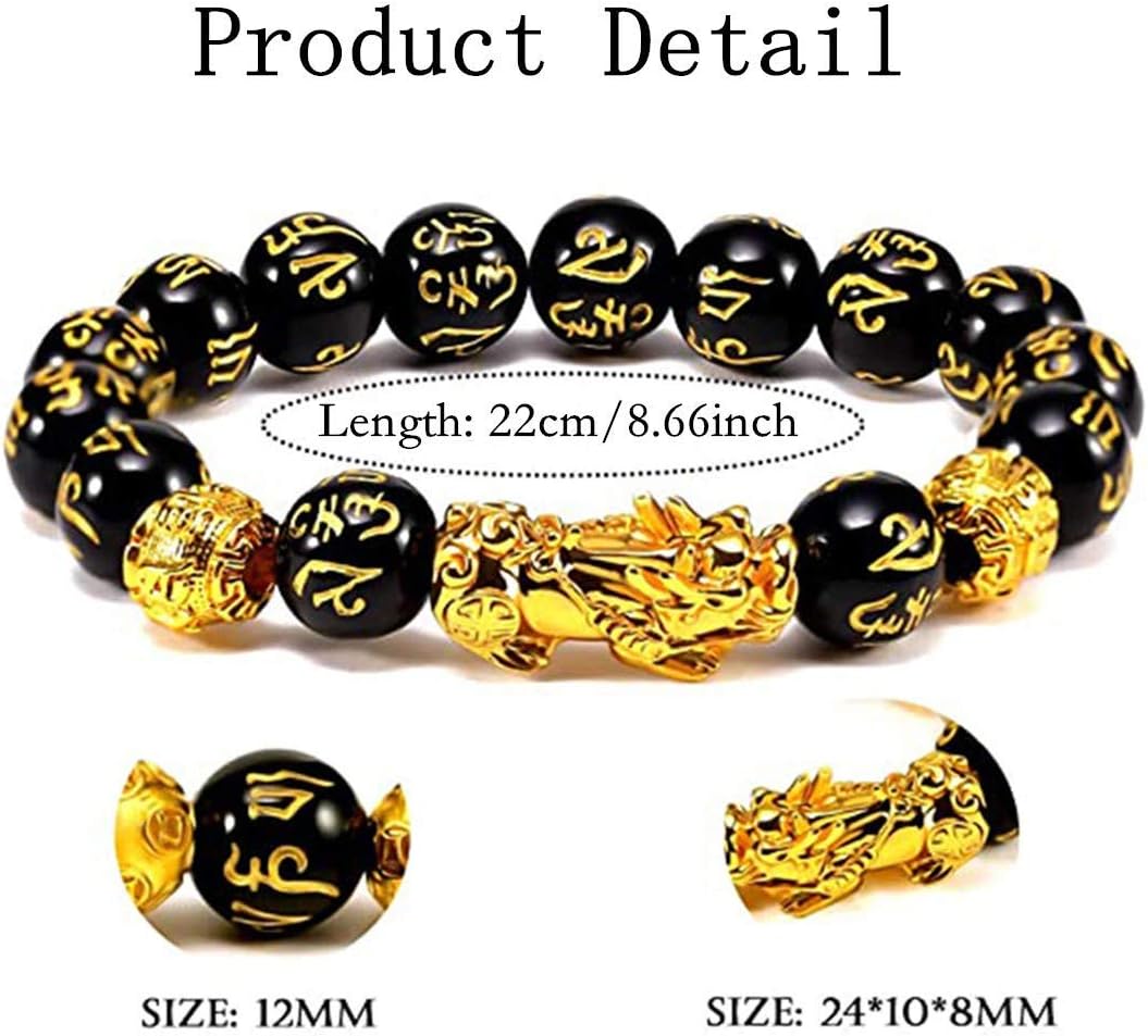 2 Pcs Feng Shui Black Obsidian Wealth Bracelet 12mm Mantra Bead Pi Xiu Bracelets for Women Men Attract Wealth and Good Luck - Image 6