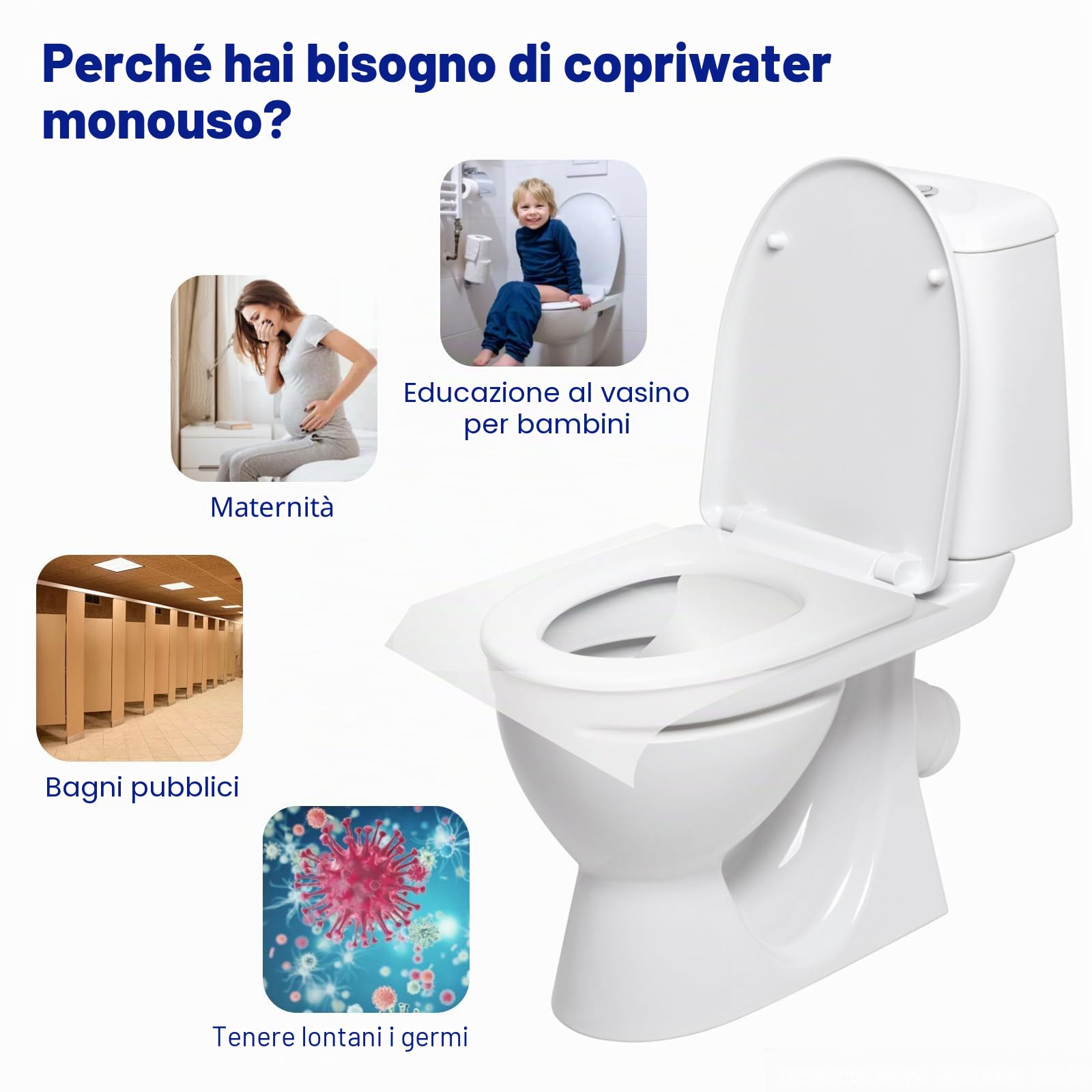 Copriwater USA e Getta Igienici Monouso 100 Pezzi, Copri Water WC Biodegradabili da Viaggio Antibatterico