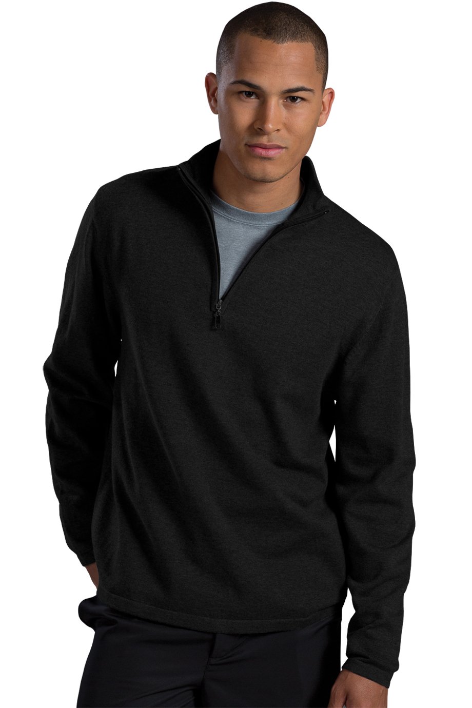 Edwards Garment Long Sleeve 1/4 Zip Fine Gauge Sweater, Black, Xx-Large