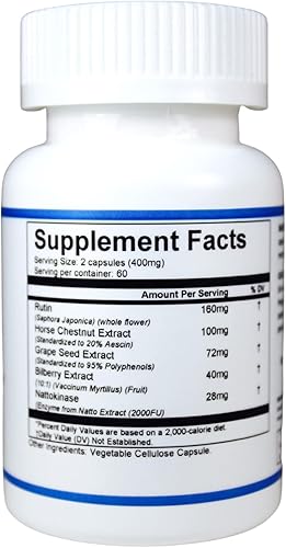 Miniatura 2 de Rutina, castaño de indias, semilla de uva, arándano, nattoquinasa - Promueve la función óptima de las venas - Soporte de circulación - 120 cápsulas.