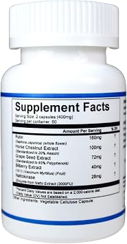 Natural Support for Healthy Veins - Rutin, Horse Chestnut, Grape Seed, Bilberry, Nattokinase - Promotes Optimal Vein Function - Circulation Support