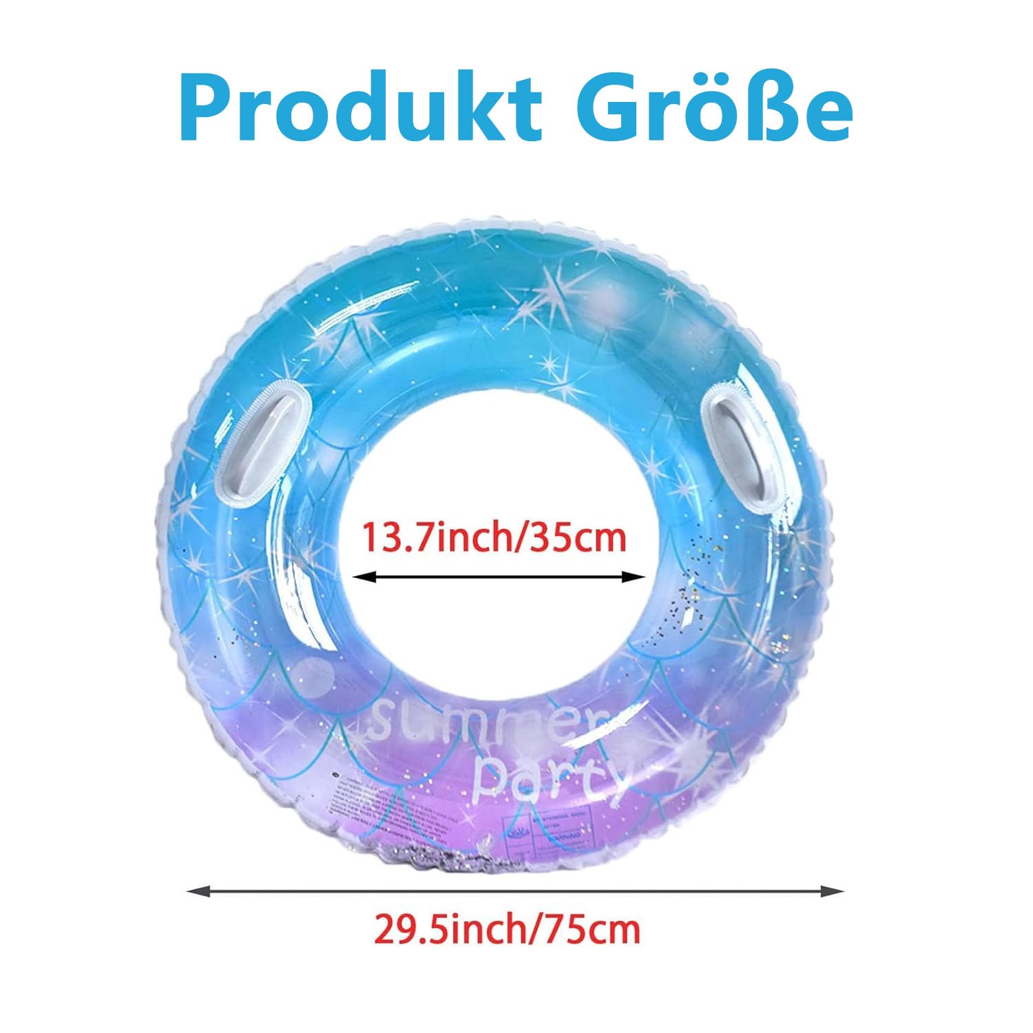 Anello da nuoto per adulti, con paillette, anello da nuoto gonfiabile con manico, per adulti, con cerchio di sicurezza, adatto per piscina, spiaggia, vacanze estive (90 cm)