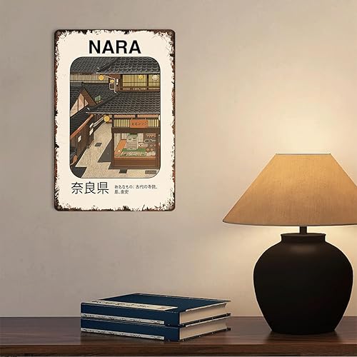 Miniatura 3 de Cartel de metal vintage de Nara Old Town divertido póster tradicional japonés de la calle, arquitectura retro japonesa, aluminio, 8 x 12 pulgadas,
