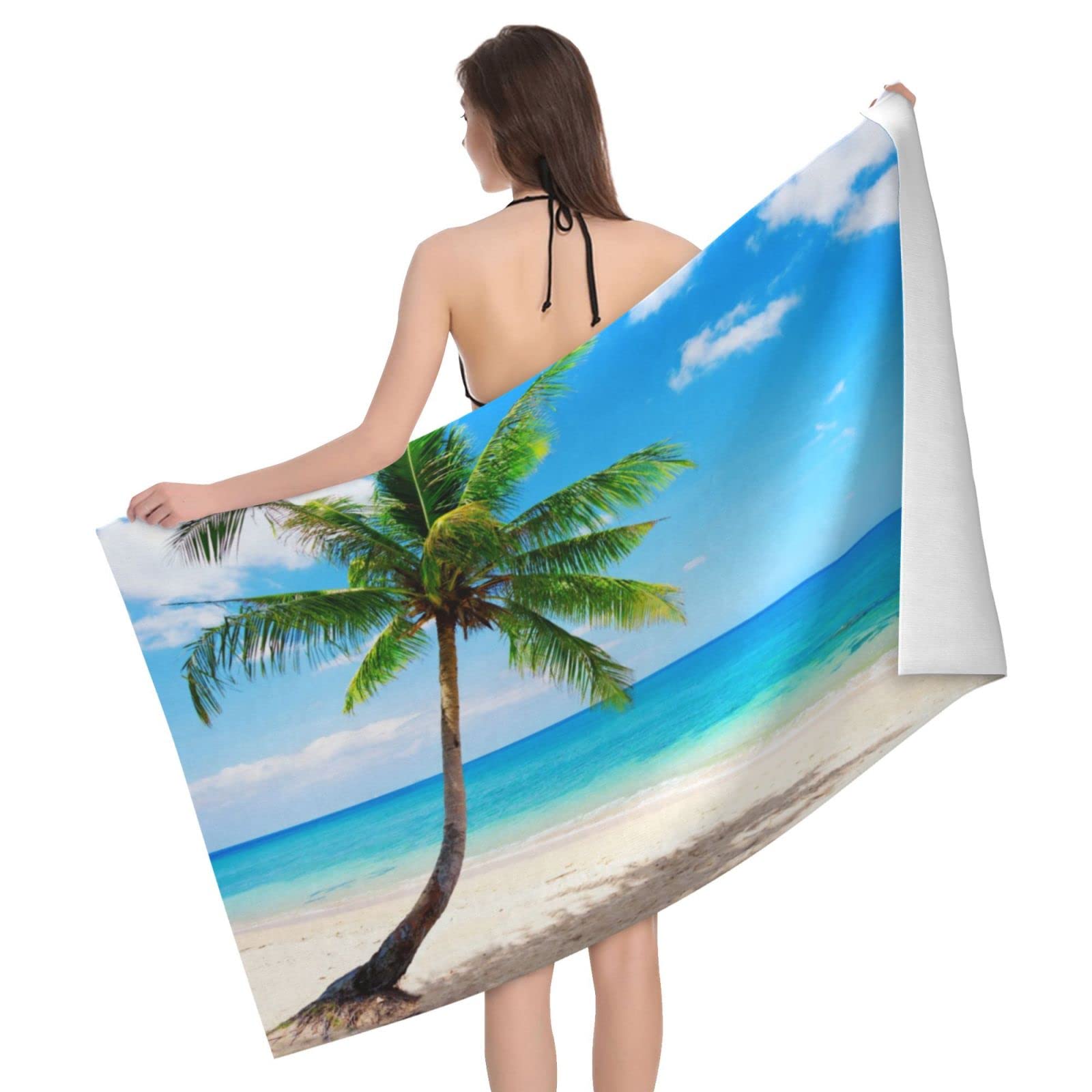 Lawenp Summer Beach Sunset and Palm Trees Beach Towel, Lightweight Sand Free Quick Dry Microfiber Absorbent Bath Towel for Kids, Adults, Swimming, Bath, Yoga, Pool, Travel, Camping 32"X52"
