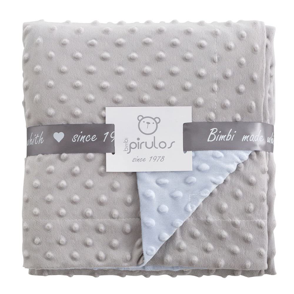 Pirulos Manta Doble Cara para Bebé con diseño de Burbujas, Tejido Sherpa 100% Poliéster de Tacto Extremadamente Suave y Cálido para Cuna, Cuco o Capazo, 110x140 cm, Color Turquesa Gris y Azul