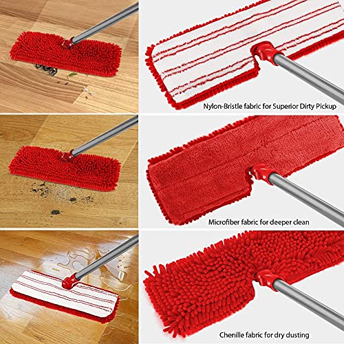 Kphico Microfiber Floor Dust Mop,Two Sided Flip Mop With 4 Washable Chenille Mop Pads,Professional Dry & Wet Flat Mops For Laminate,Hardwood,Ceramic,Marble Floor Cleaning-Send 1Pc Cleaning Scraper #TOP3