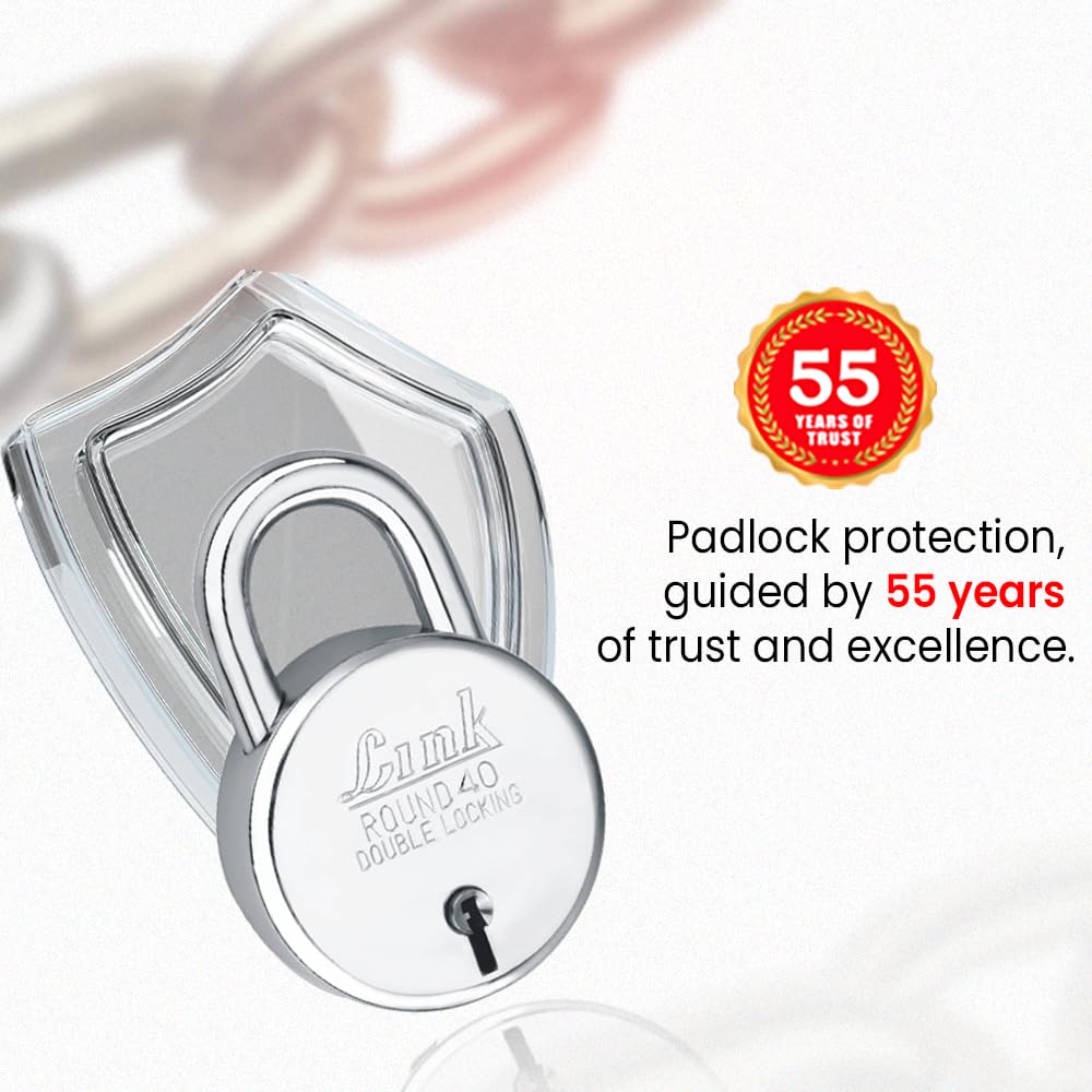 Link New Round 40 MM Silver Steel Lock with 3 Keys | Lock and Keys | Door Lock | Padlock for Home, Office, Shop (Pack of 3) — Amazon image 5
