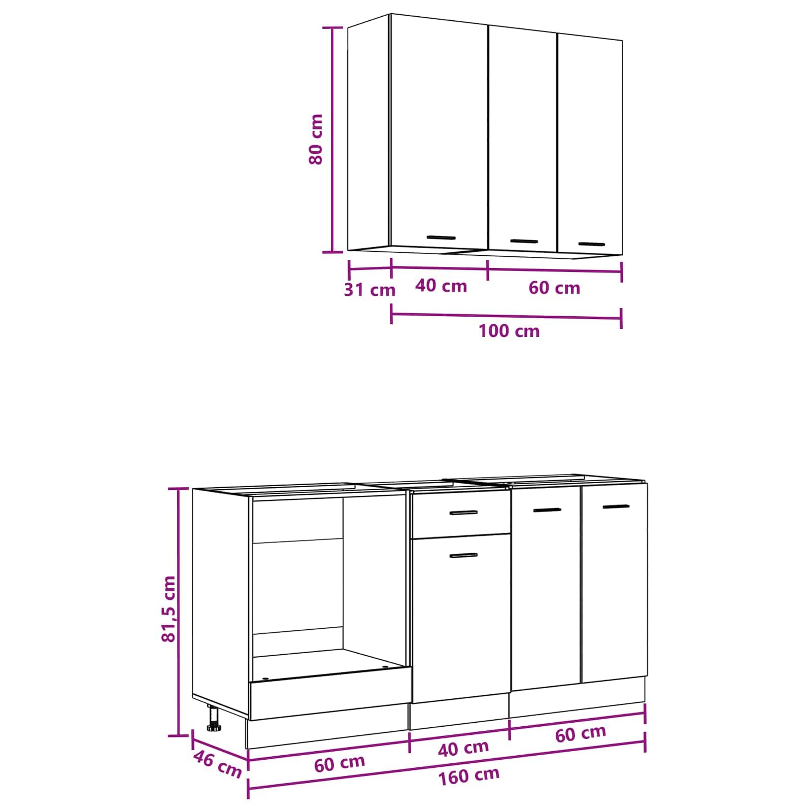 Küchenzeile Lyon 5-teiligmodern Küchenblock ohne Arbeitsplatte Küchenschrank Set für Herd Spüle Küchenmöbel aus Holzwerkstoff für Miniküche Sonoma-Eiche