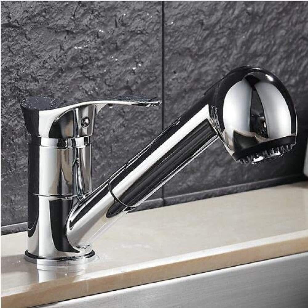 Grifo de Cocina extraíble Giratorio de 360 Grados, Grifo de Lavabo de latón Pulido y Cromado.