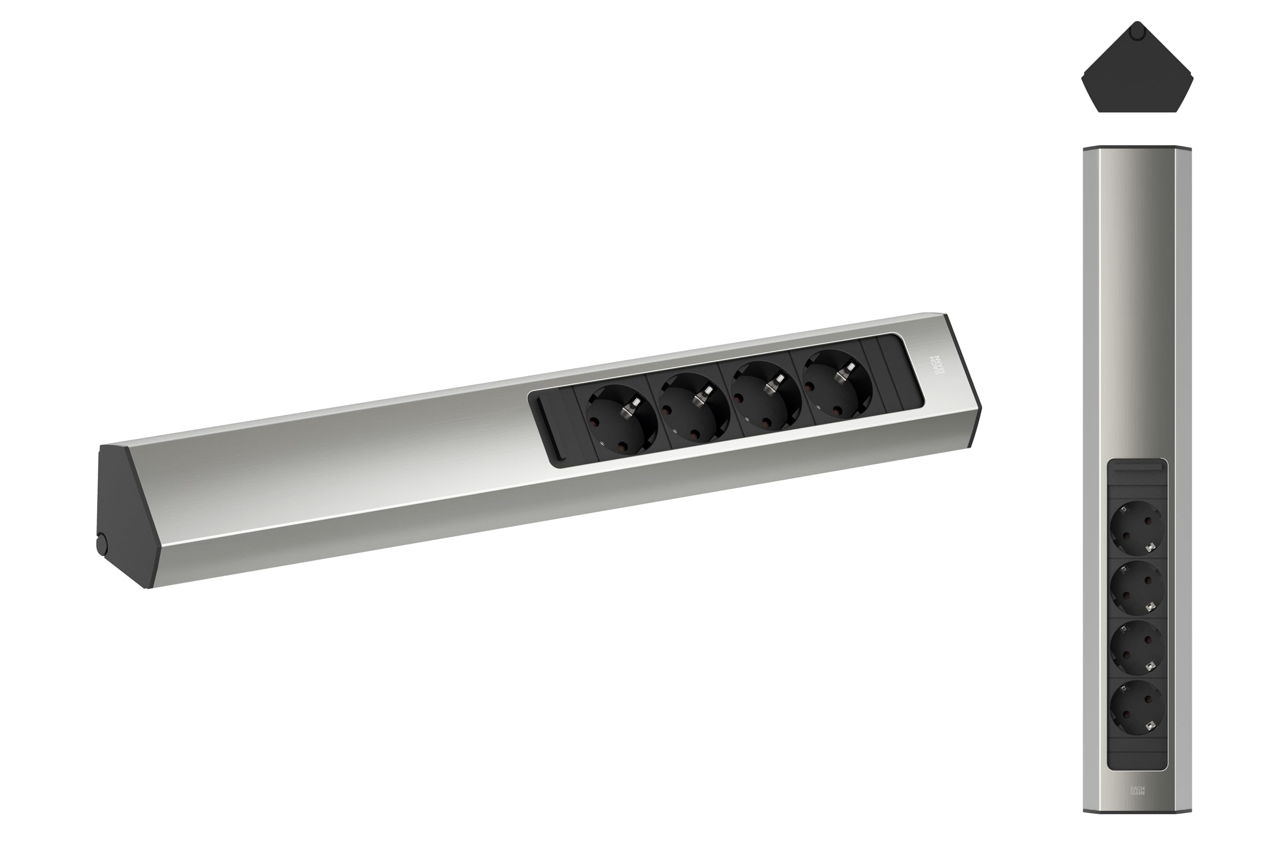 BACHMANN Casia 932.004 - Ciabatta multipla con cavo da 2 m, per montaggio a parete e ad angolo, in cucina e ufficio, effetto acciaio inossidabile
