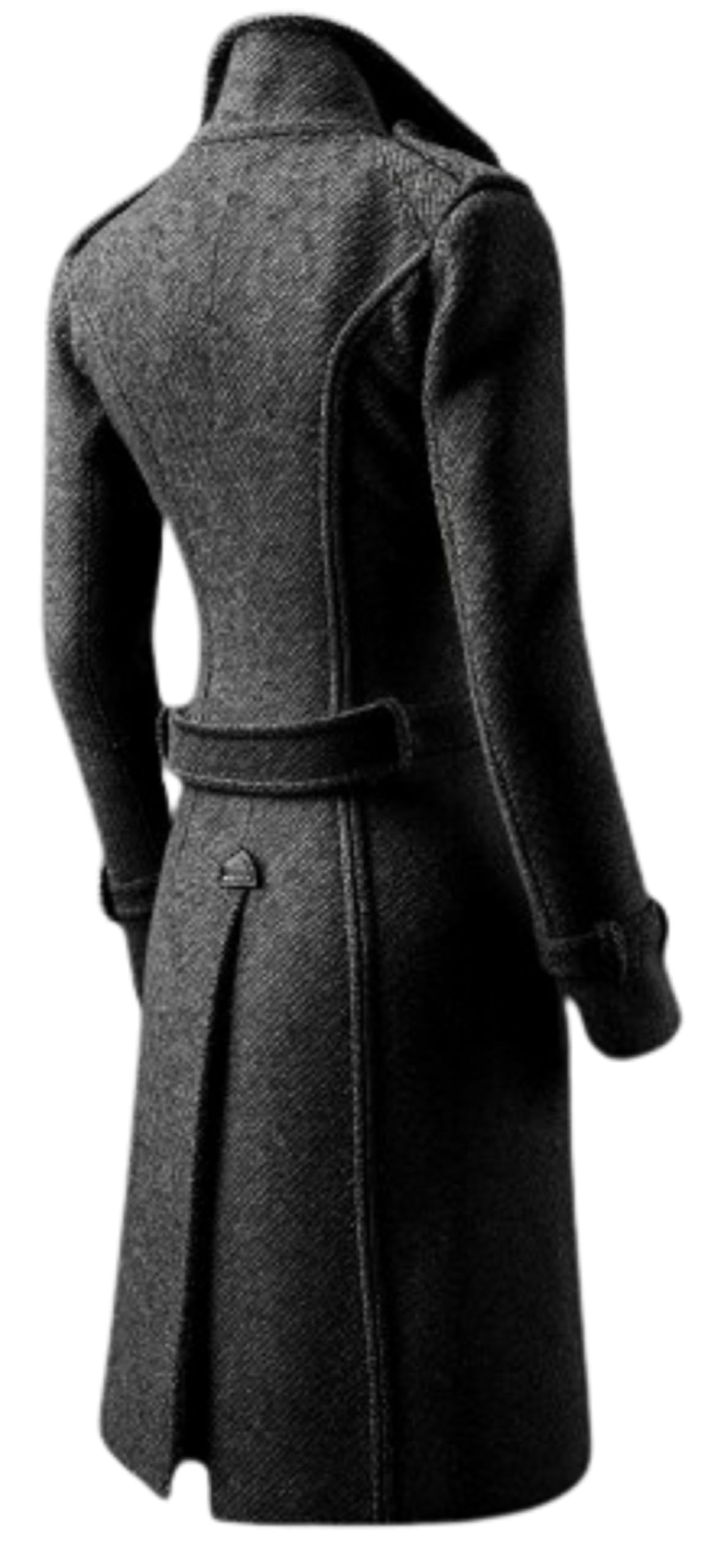Damski długi trencz z mieszanki wełny slim fit – elegancki płaszcz zimowy w jodełkę