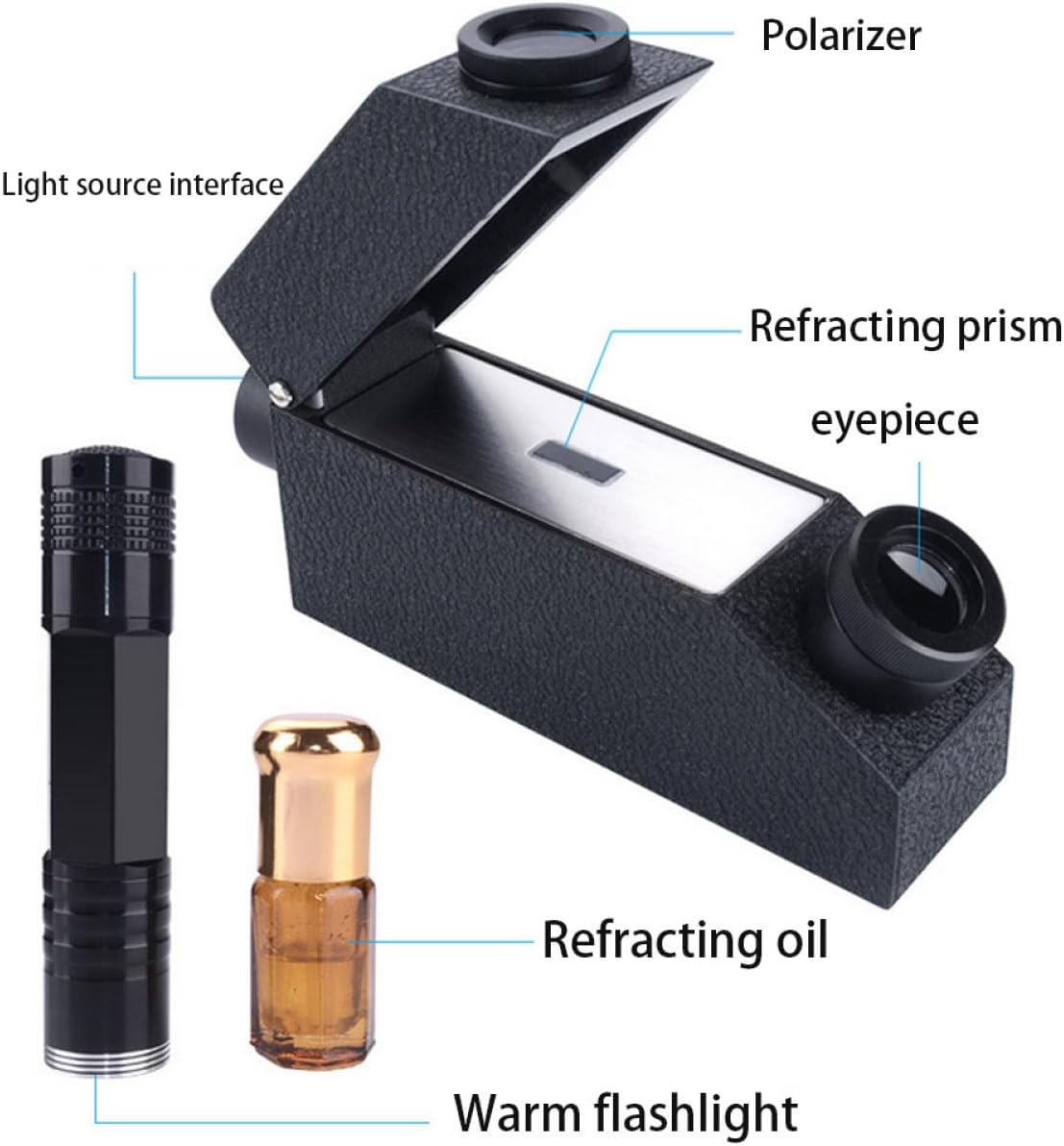 Gemmology Refractometer Gemmology Refractometer CL-181 Compact Lightweight Portable with Refractive Fluid Oil for Jewelry Measuring