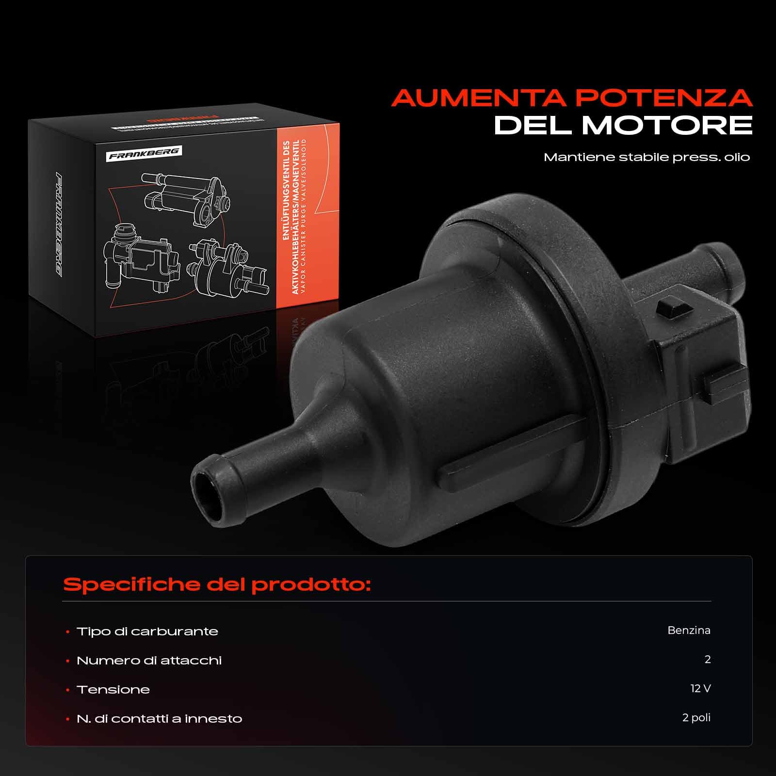 Frankberg Valvola di sfiato Valvola di sfiato serbatoio 2-Poli Benzina Compatibile con Golf VI 5K1 Polo 9A 9N Pass.a.t 3B3 A4 A3 Sportback Jett.a III 1K2 Bor.a 1J2 E.O.S Replace# 058133517