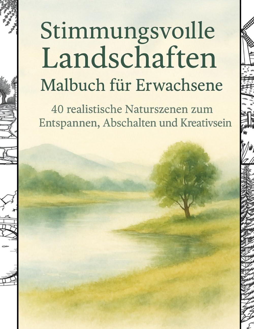 Stimmungsvolle Landschaften Malbuch für Erwachsene: 40 realistische Naturszenen zum Entspannen, Abschalten und Kreativsein