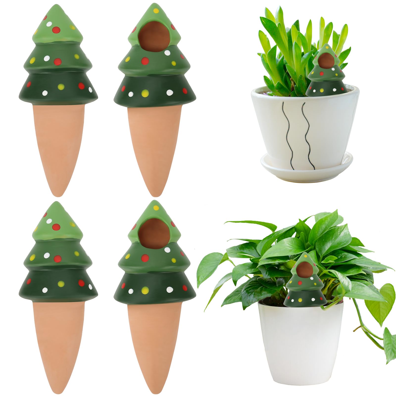 ginitiri Terracotta Self Watering Spikes, Self Watering Planter Insert, Plant Watering Devices for Potted & Hanging Plants, 4 Pcs