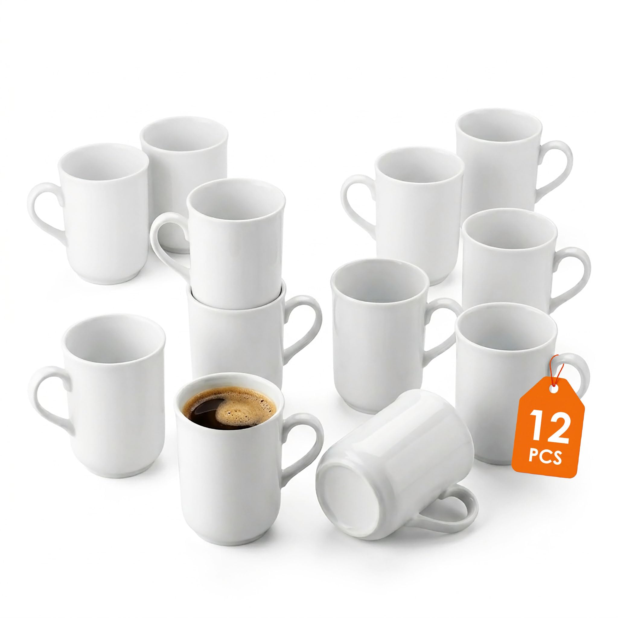 Spetebo Porzellan Kaffeetasse weiß mit Henkel 200 ml gerade - 12er Set | Tassen Set für Hochzeit, Gastronomie, Büro, Zuhause