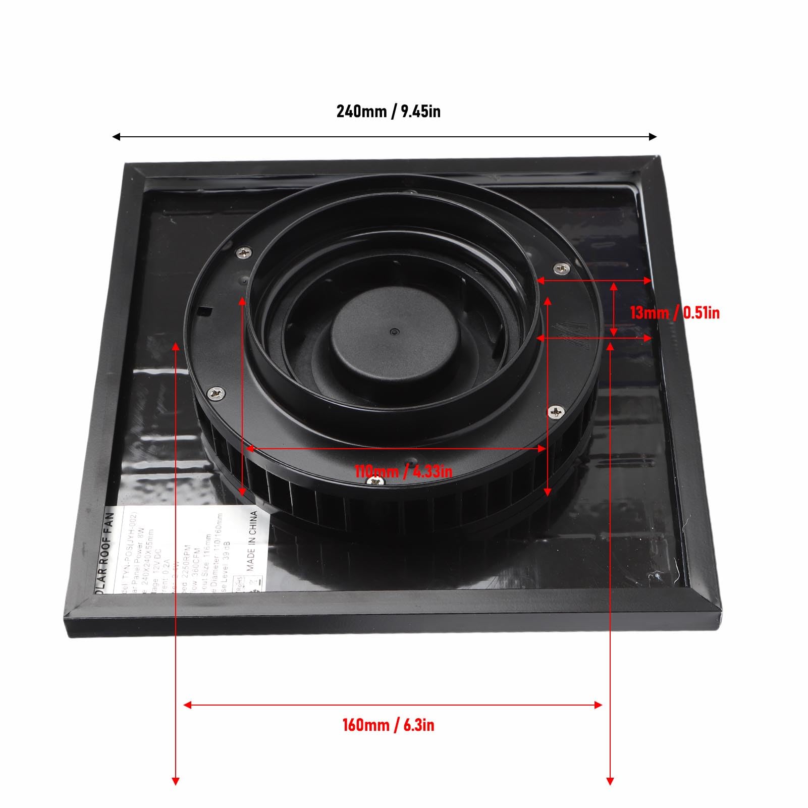FTVOGUE Ventilatore Solare da Tetto 8W, Motore Brushless, di Scarico Ad Alta Efficienza Energetica, Ideale per Soffitte e Magazzini