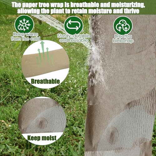 213 Ft Paper Tree Wrap For Damaged Bark, Weather Resistant Tree Trunk Protectors Wraps To Protect Bark, Breathable Tree Bark Repair Wrap Bandage For Frost, Sun And Deer Animals, With Tape (3.15" Wide) by Vecacosic - Image 3