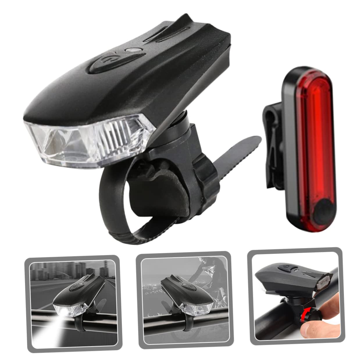 GOOHOCHY 1set Bike Light Kit USB Rechargeable Front Rear Lights for Night Riding Bright Cycling Lamps Easy Installation Safety Flashing Modes for Bicycles