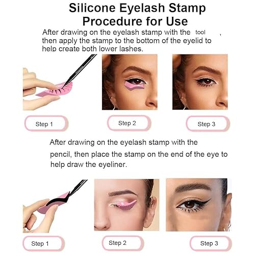 Miniatura 7 de Juego de 4 plantillas de silicona para delineador de ojos, kit de sellos de pestañas, regla de belleza reutilizable, juego de herramientas