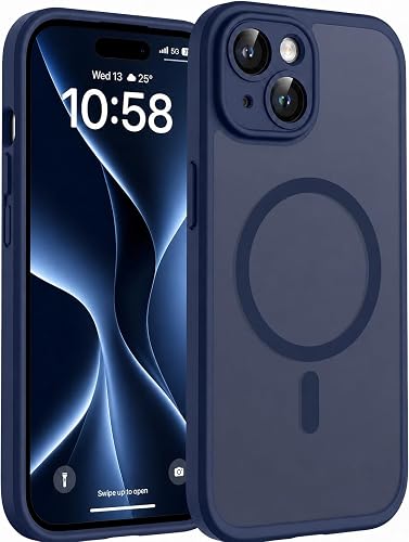 GeeKe Magnetic for iPhone 15 Case, Compatible with MagSafe, Full Camera Protection, Built-in Magnetic Ring, Drop Protection Shockproof Slim Translucent Matte Phone Case for iPhone 15 (Blue) LZ1