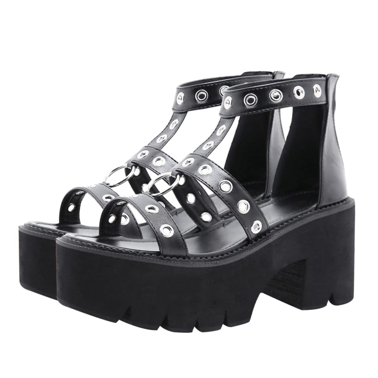 Sandalias Altas Con Plataforma Sandalias De Mujer Abiertas Antideslizantes De Tacón Alto Zapatos Tacones Negros Bien Portado Interior: Símil Piel Black