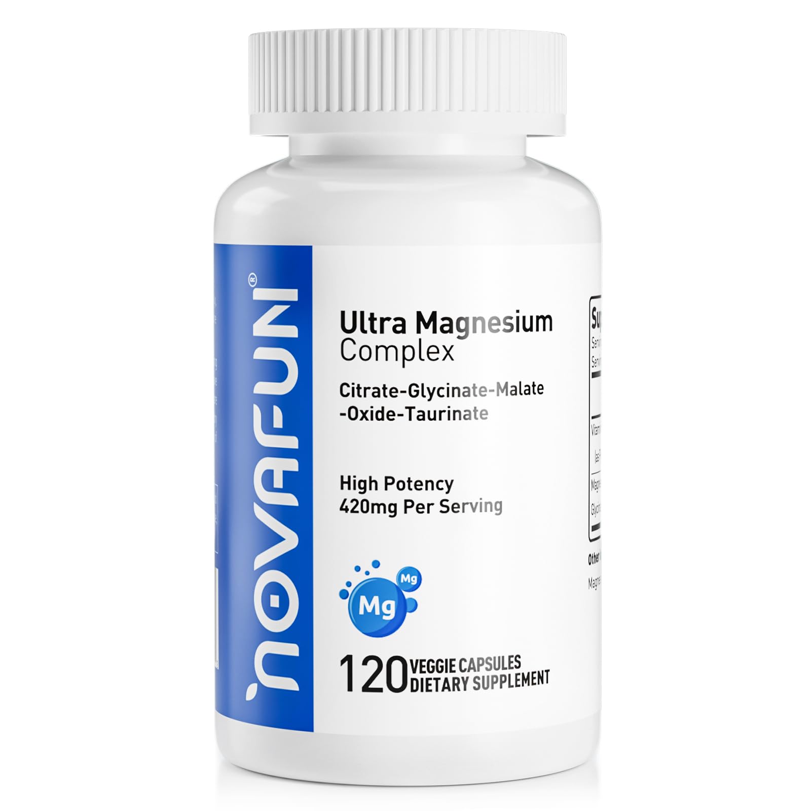 Novafun Magnesium B6 Supplement, 420mg Magnesium Complex, Citrate, Glycinate, Malate, Taurate, Oxide, Heart, Bone Support, Vegan,120 Capsules