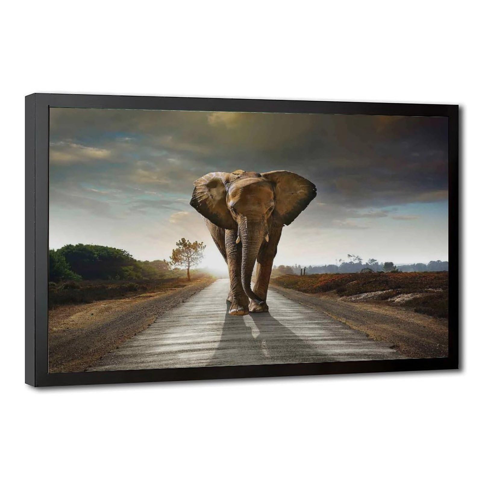 Bareronor Elephants on The Road Canvas Poster Bedroom Decor Landscape Office Room Decor Gift 12" L X 18" W