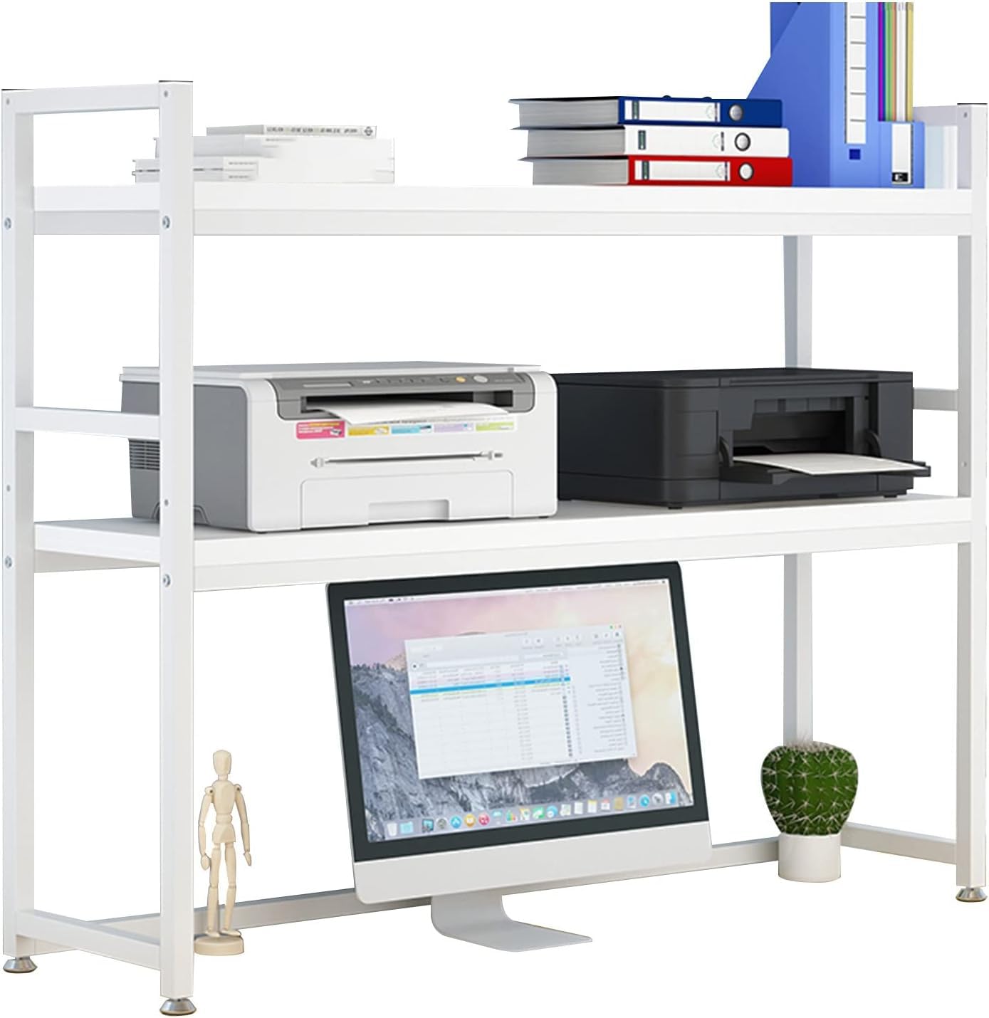 Wood Metal Computer Desk Bookcase - Desktop Display Shelf, 2-Tier Adjustable Desk Organizer, Multipurpose Countertop Hutch Bookshelf, Open Desktop Storage Display Shelf(Size:75cm(29.53in),Color:E)