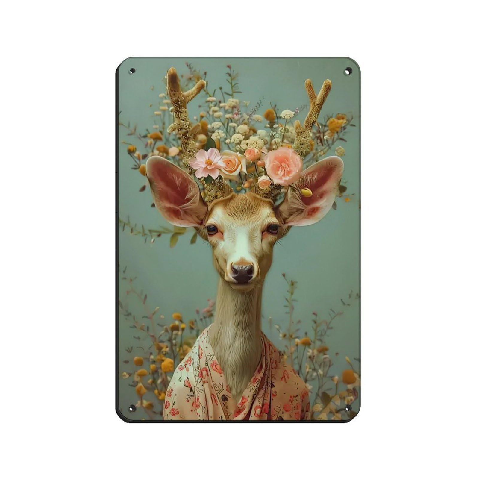 Matisse Maximalist Floral Deer Painting Poster Retro Poster Metal Tin Sign Chic Art Retro Iron Painting Bar People Cave Cafe Family Garage Poster Wall Decoration 8x12inch(20x30cm)