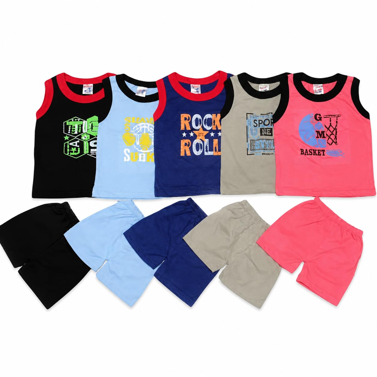 Kids Cotton T Shirt and Shorts Set Pack of 5 | Multicolor Top and Bottom Combo | Soft Baby Clothing Set for Boys and Girls-picture-37