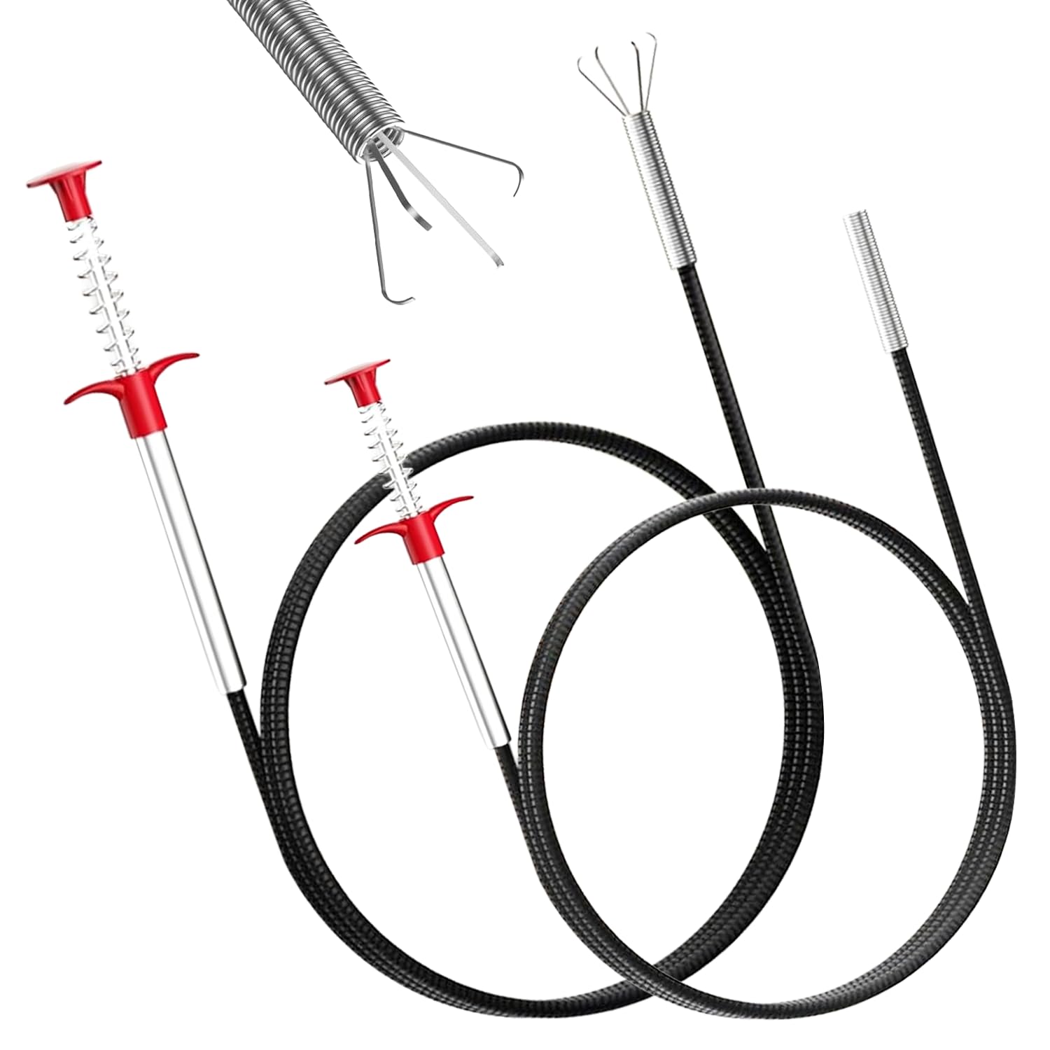 Set di 2 pinze a spirale per la pulizia dei tubi (200 cm + 90 cm), spirale di scarico con pinza per artigli e manico telescopico, per cucina, bagno e toilette