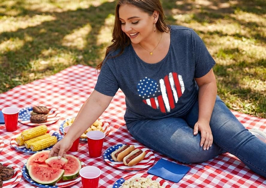 Image of ForHailey Women's 4th of July Patriotic Shirts Graphic Tees USA Shirt American Flag Short Sleeve Tunic Tops