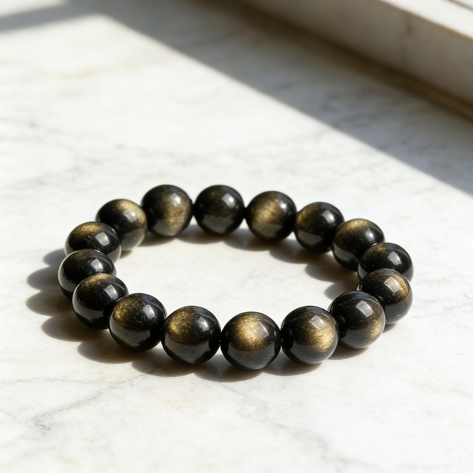 Braccialetti da Donna in Ossidiana Nera Ricchezza, prosperità, abbondanza, Braccialetto con Perline di Pietra, Braccialetto Elasticizzato, Umore Spirituale, Protezione energetica,12MM