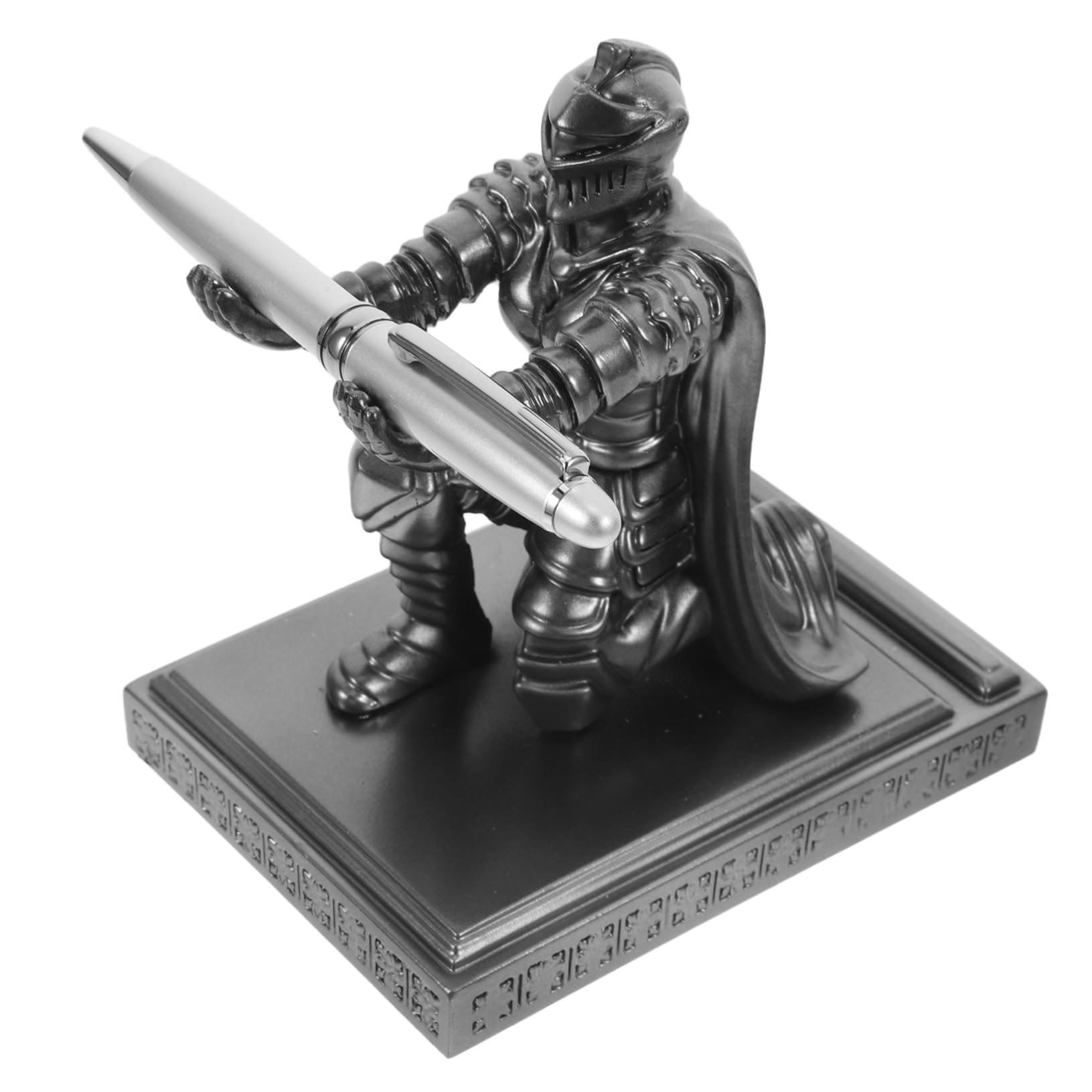 SHINEOFI 1 Set Di Penna E Display Per Penna Kit Resina Statua Del Cavaliere Portapenne Singolo Portapenne Versatile Stilografica Supporto Per Delicato Desktop Cavaliere