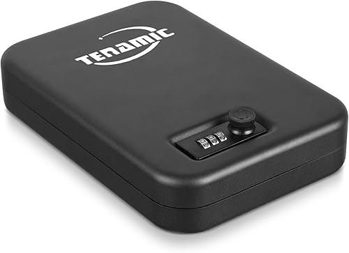 TENAMIC Caja fuerte para pistola, caja de seguridad portátil para pistola de viaje, caja de bloqueo de pistola de acero sólido para el hogar, cajas