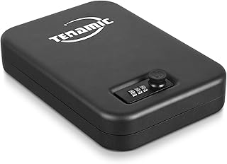 TENAMIC Pistol Safe, Portable Travel Gun Safe, Solid Steel Handgun Lock Box for Home, Gun Safes for Car, Black