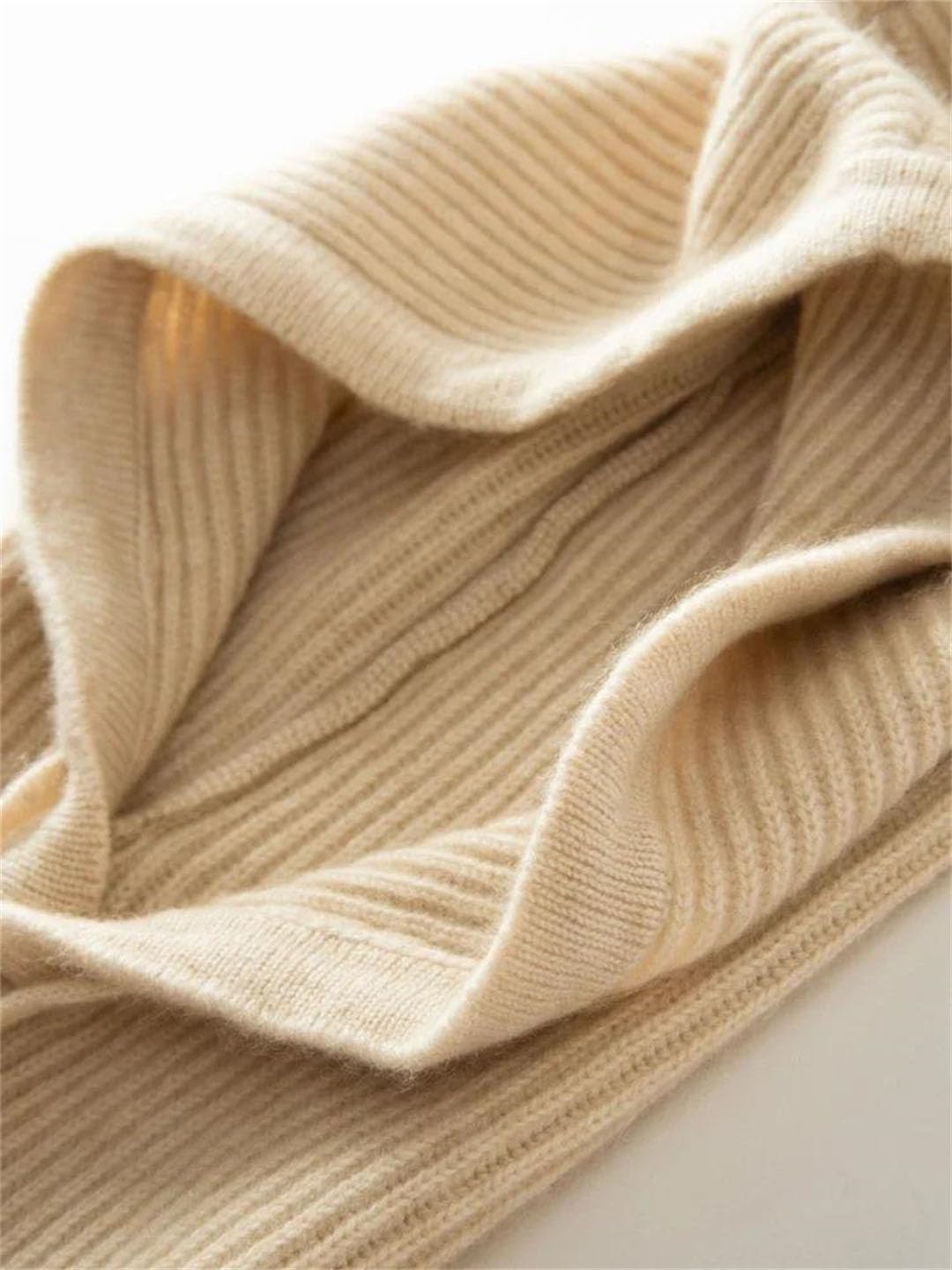 Men Windproof Thermal Ear Protection Double Layer Cashmere Wool Knitted Beanie Hood Hat Scarf Headgear Caps