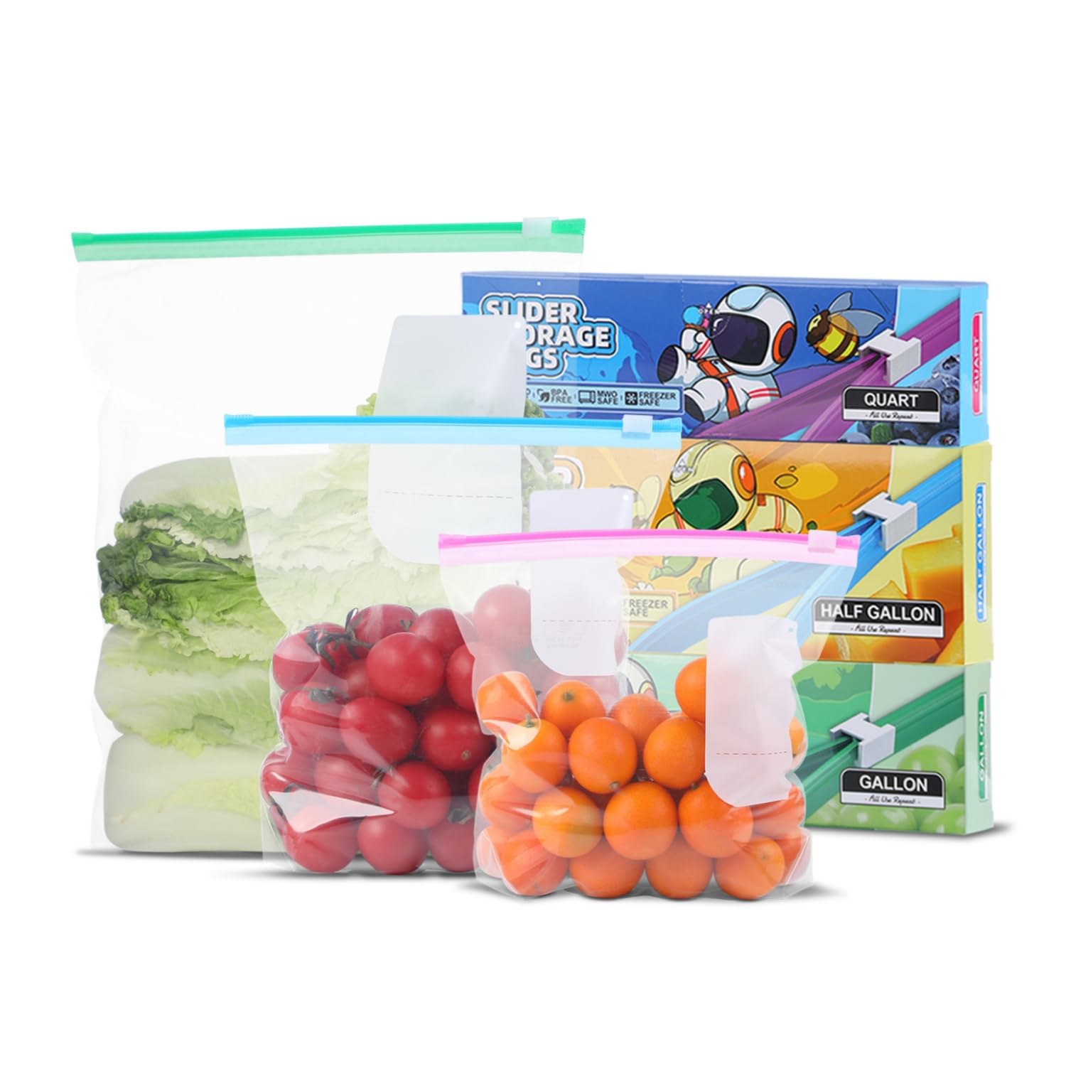 65PCS Zip Lock Food Storage Freezer Bags, TAIYUNWEI Reusable Sandwich Bags with Expandable Bottom-Freezer&Microwave Safe-Resealable for Sanwich, Fruit, Snack, Veggie, Grain, Meat (65 Pack-3 Size)
