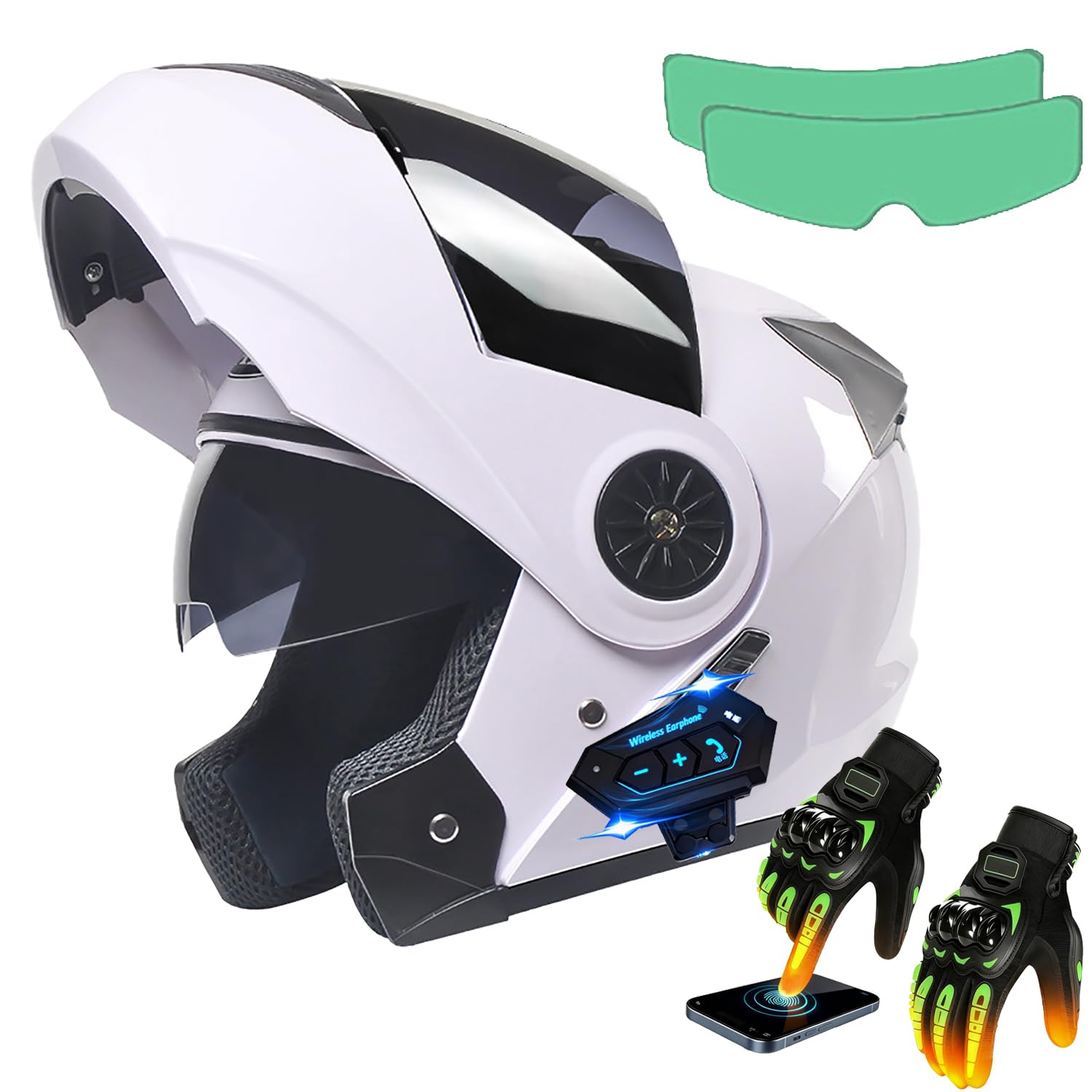 Casco Integrale Flip Up Con Bluetooth, Modulare Integrato Moto, Caschi Doppia Visiera, Per Uomo Donna Scooter Adulto DOT ECER22-05