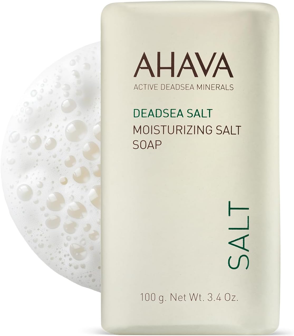 AHAVA Moisturizing Dead Sea Salt Soap - Face & Body Cleansing Bar to Moisture the Skin, Enriched with Exclusive Mineral Blend of Dead Sea Osmoter & Dead Sea Salt, 3.4 Oz, (Packaging May Vary)